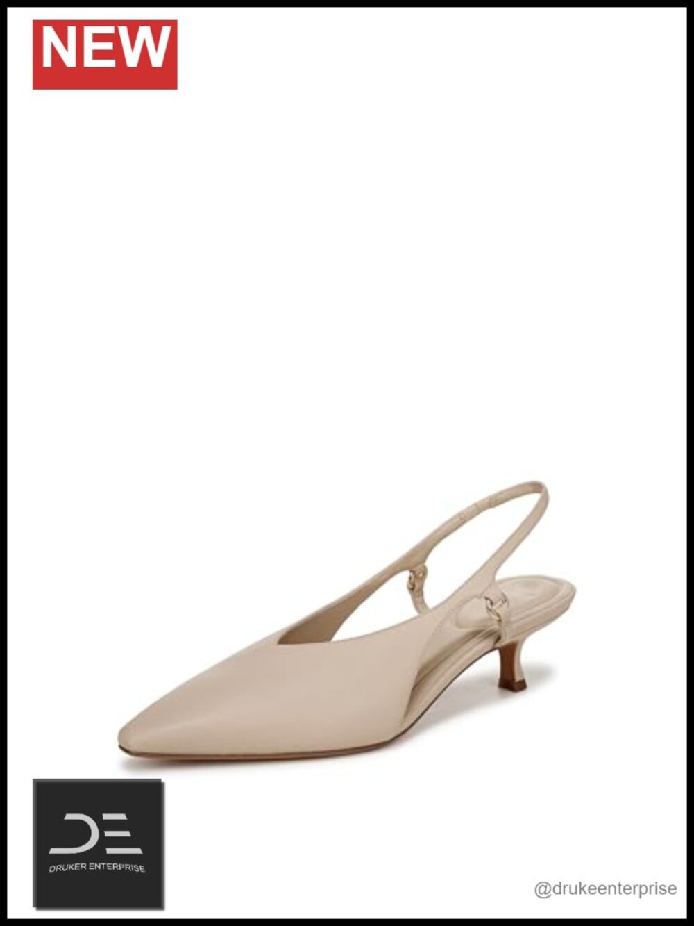 Women's Slingback Kitten Heel Pumps Smooth Leather Pointed Toe